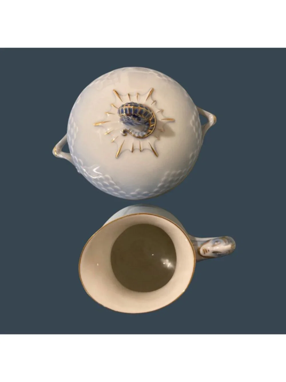 Bing & Grondahl Blue And White Ombre Seagull Covered Sugar Bowl And Creamer